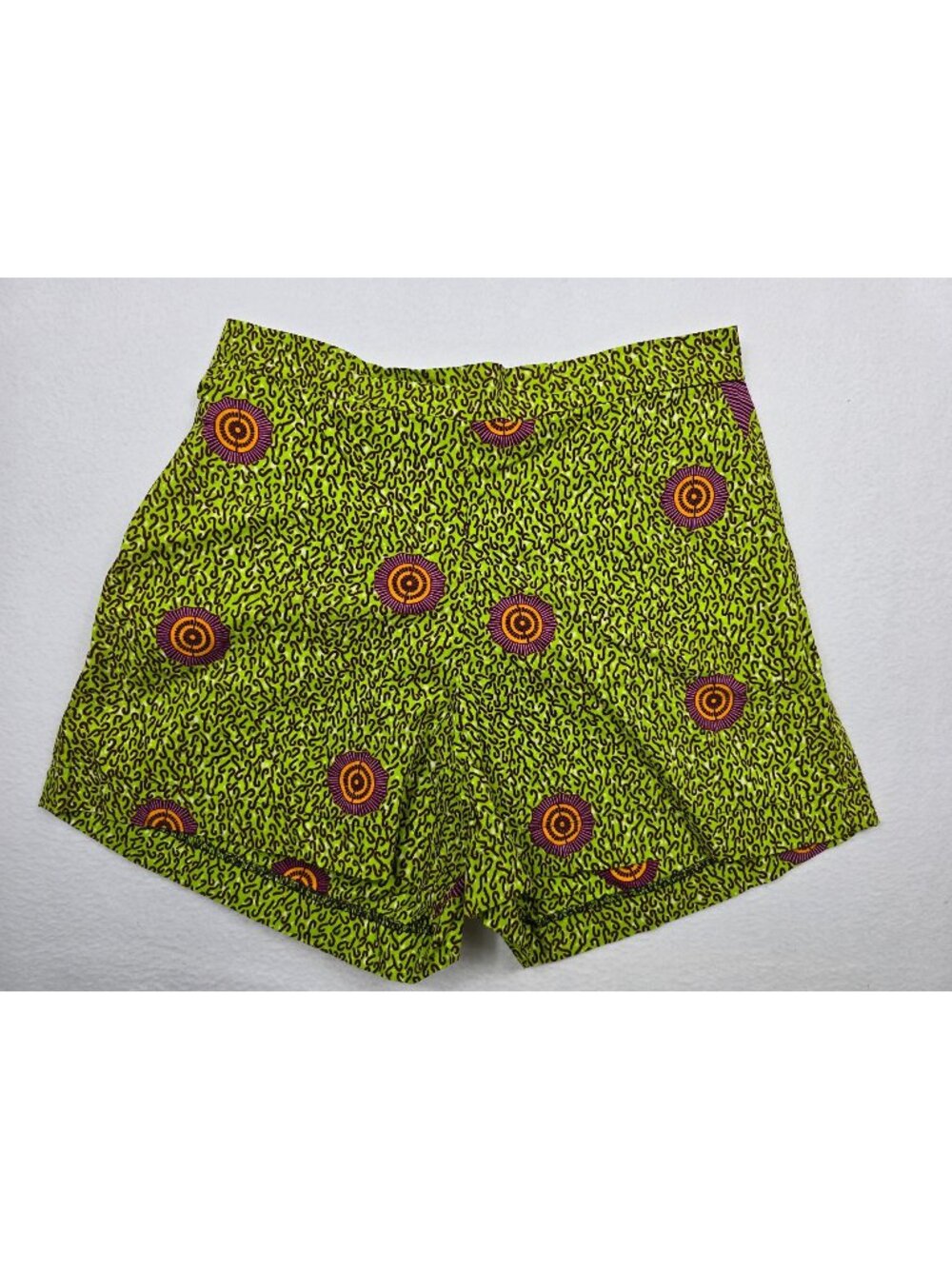 Sokoke Betty Womens XL Green African Print High-Waisted Shorts Boho  Festival
